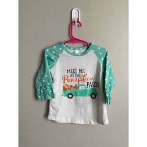 Meet Me At The Pumpkin Patch Mint Ruffled Sleeved Girls Fall Raglan Shirt